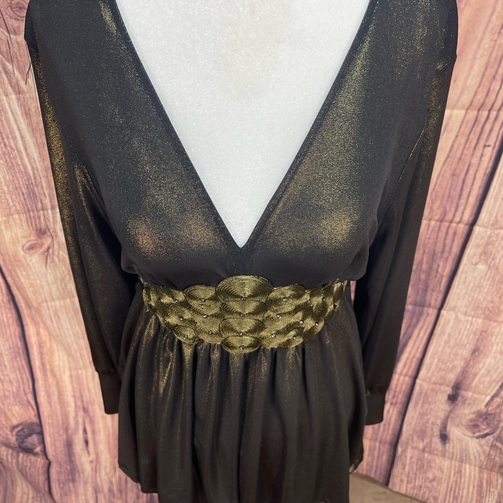 ECI New York metallic V-neck tunic blouse Women’s size L - Picture 6 of 15